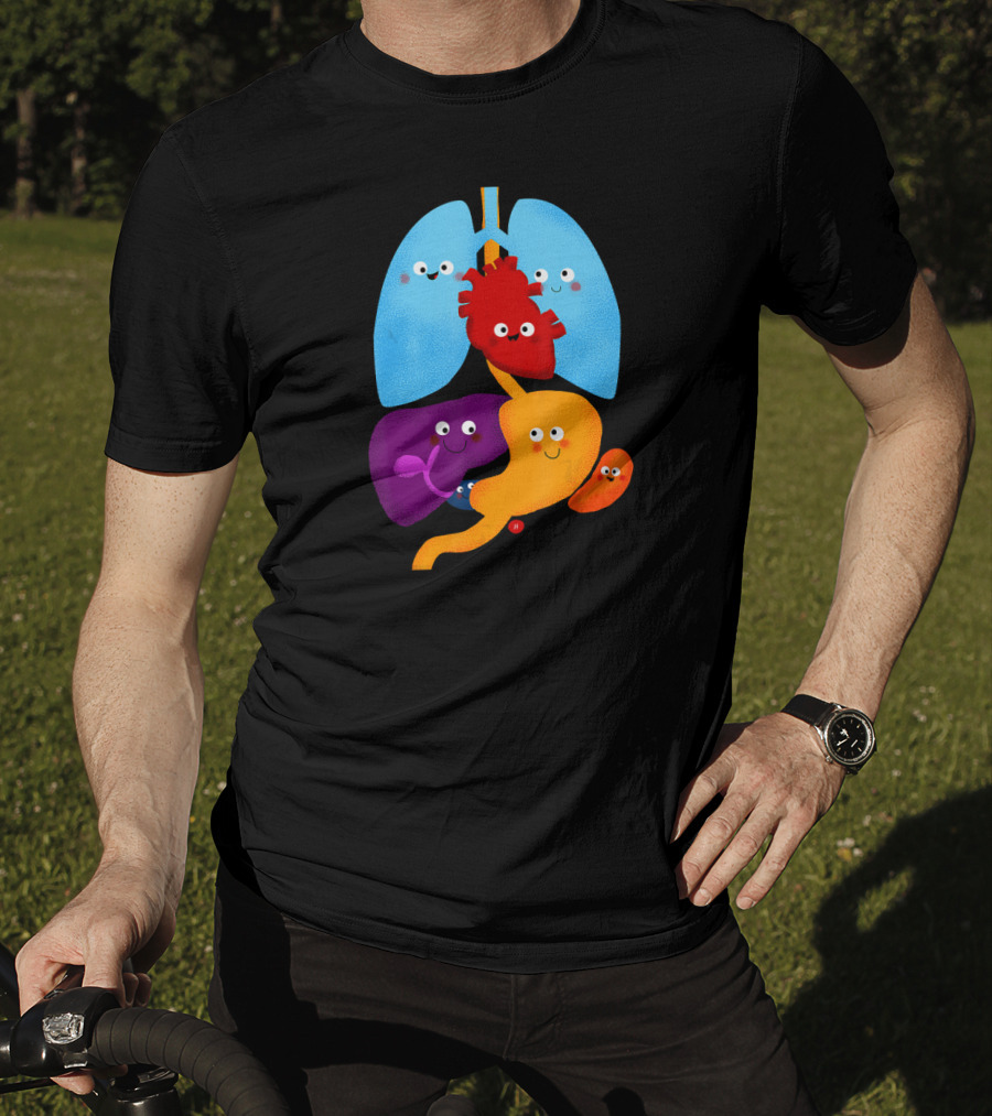 Anatomy Illustrated Heart Lungs Organs Cute Colorful Cartoon Characters T-Shirt