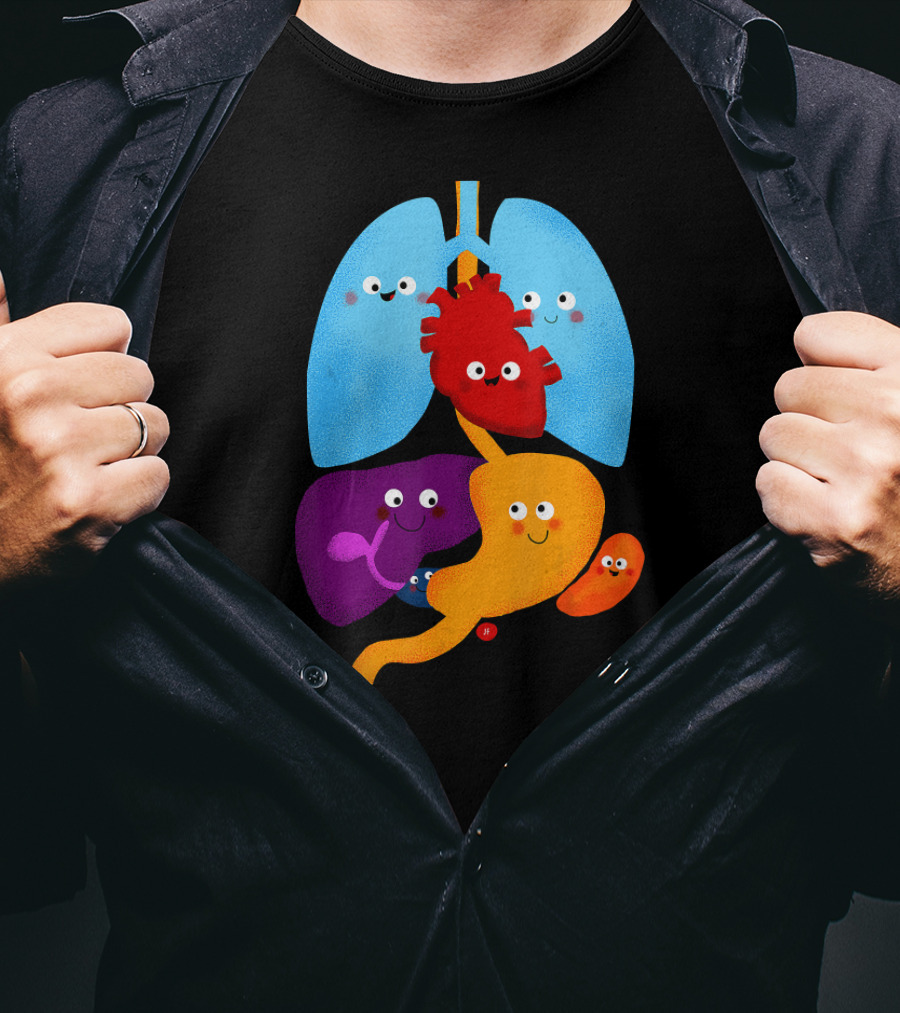 Anatomy Illustrated Heart Lungs Organs Cute Colorful Cartoon Characters T-Shirt
