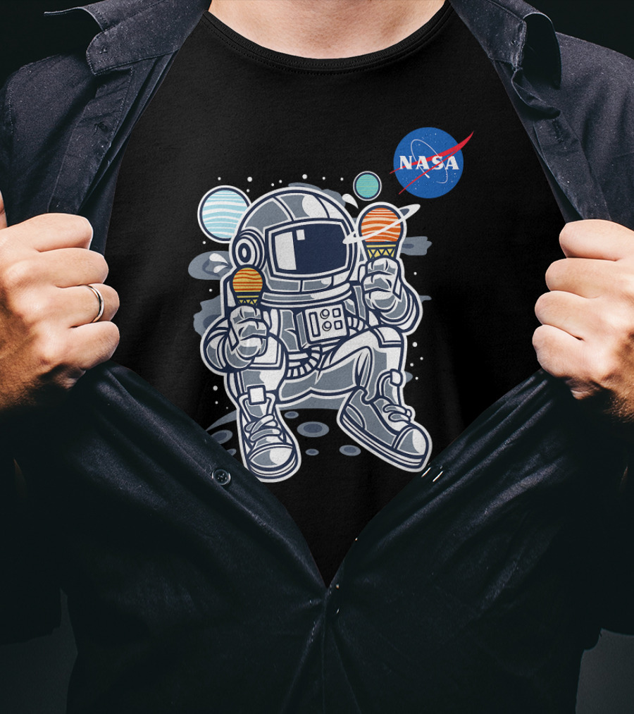 Astronaut Holding Planet Ice Cream NASA T-Shirt