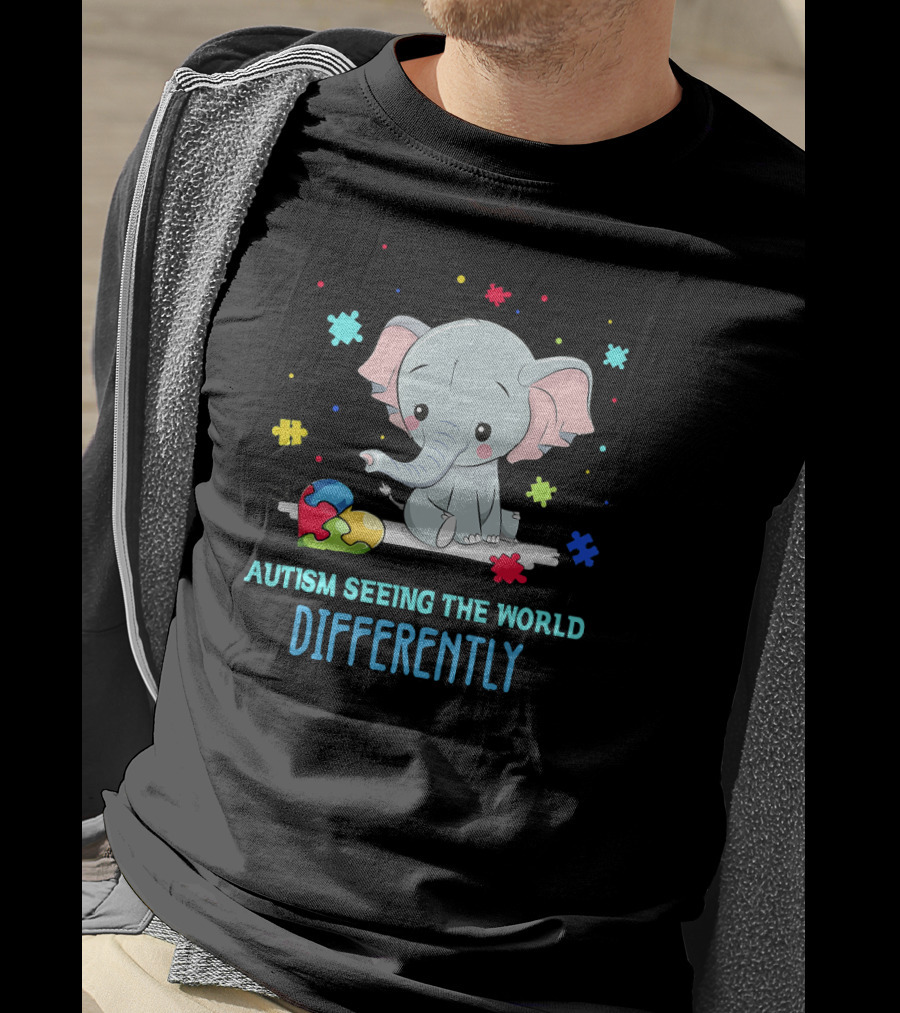 Autism Seeing The World Differently Elephant Puzzle Pieces T-Shirt