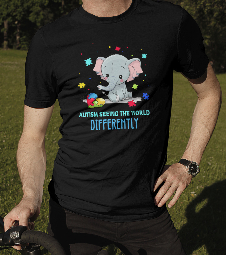 Autism Seeing The World Differently Elephant Puzzle Pieces T-Shirt