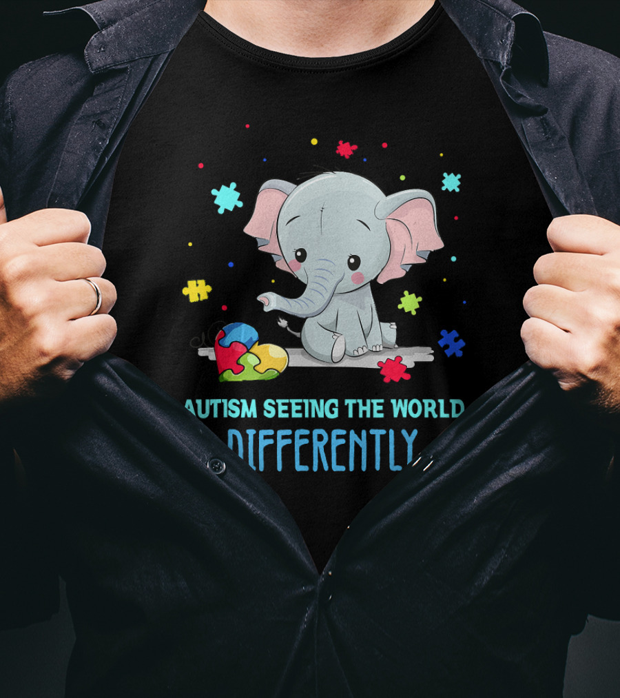 Autism Seeing The World Differently Elephant Puzzle Pieces T-Shirt
