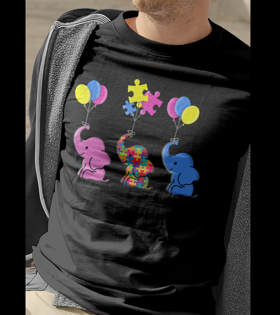 Autism Awareness Elephant Balloons Puzzle T-Shirt
