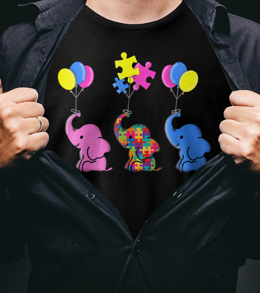 Autism Awareness Elephant Balloons Puzzle T-Shirt