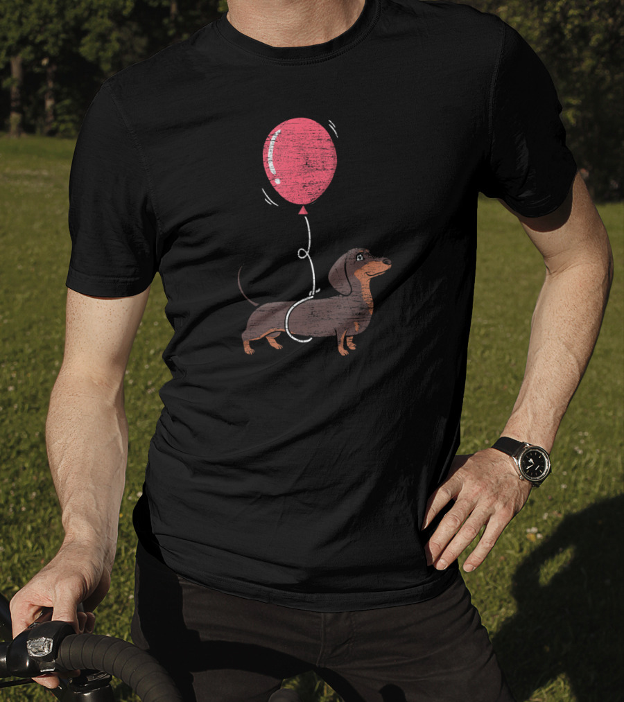 Balloon Dachshund Sketch With Red Balloon And Brown Dog Balloon Dachshund T-Shirt