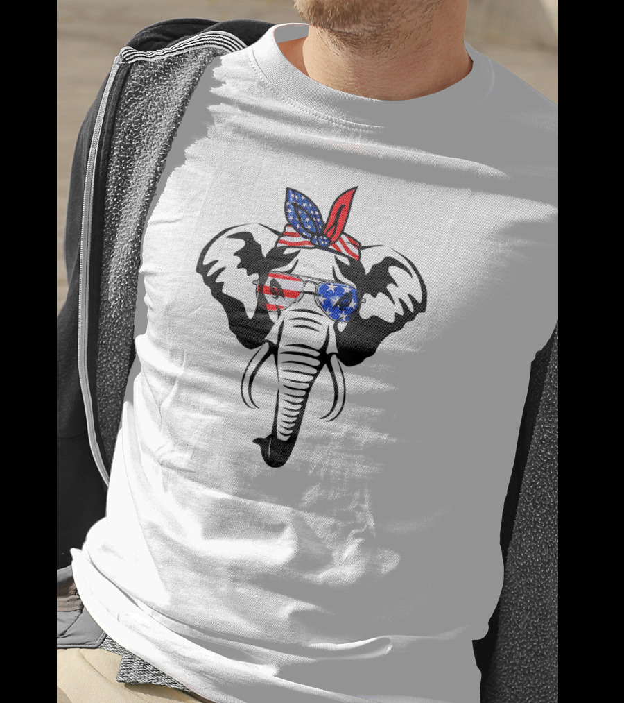 Elephant Wearing American Flag Glasses And Bandana T-Shirt