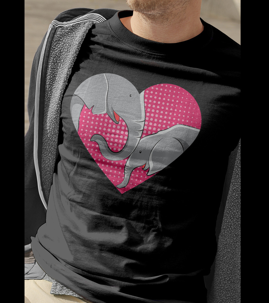 Elephant Mom Mommy Day Baby Family Heart Pink Polka Dots T-Shirt