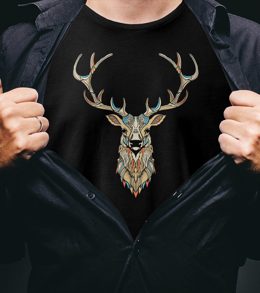 Elk Head Face Artistic Colorful T-Shirt