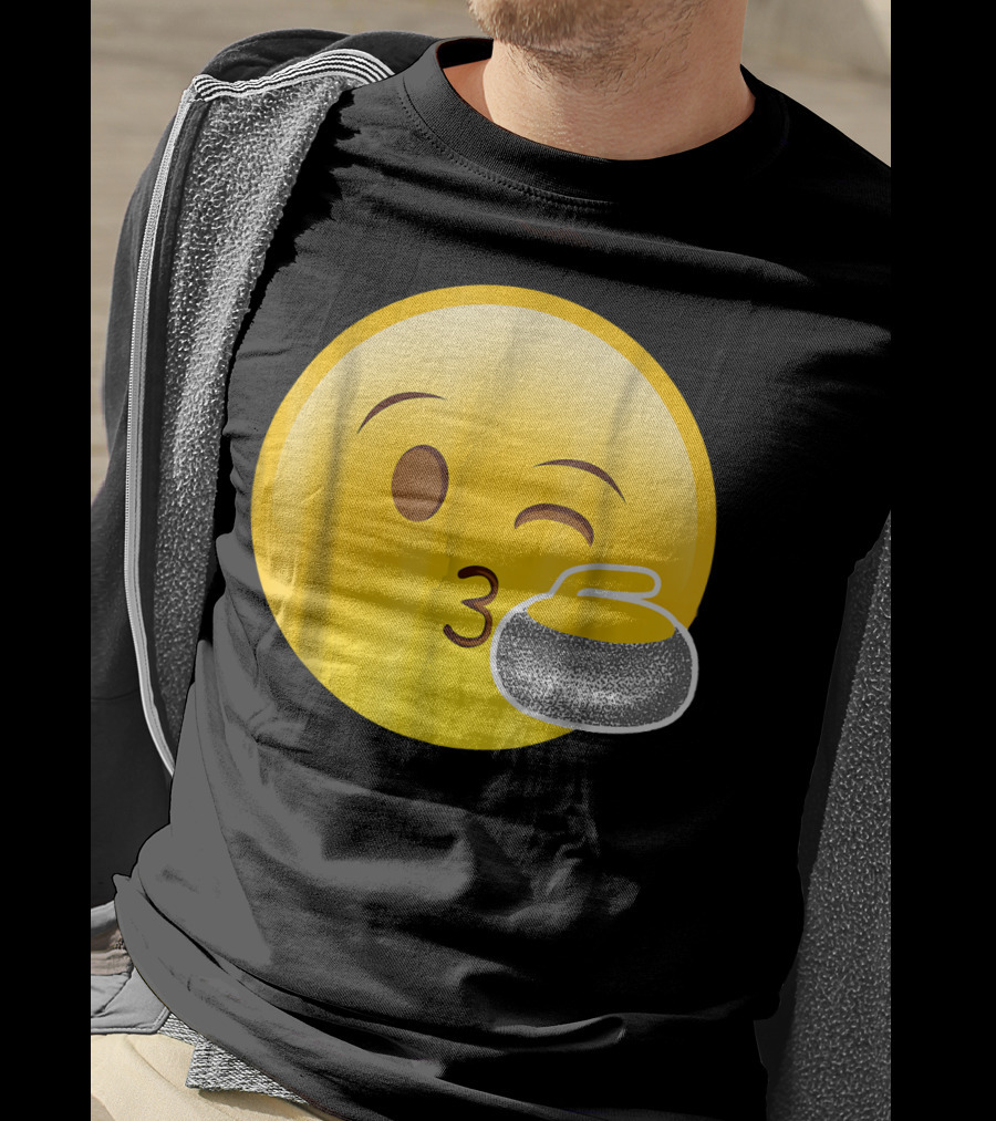 Emoji Kiss Winking Face Curling Stone Awesome Sport League T-Shirt