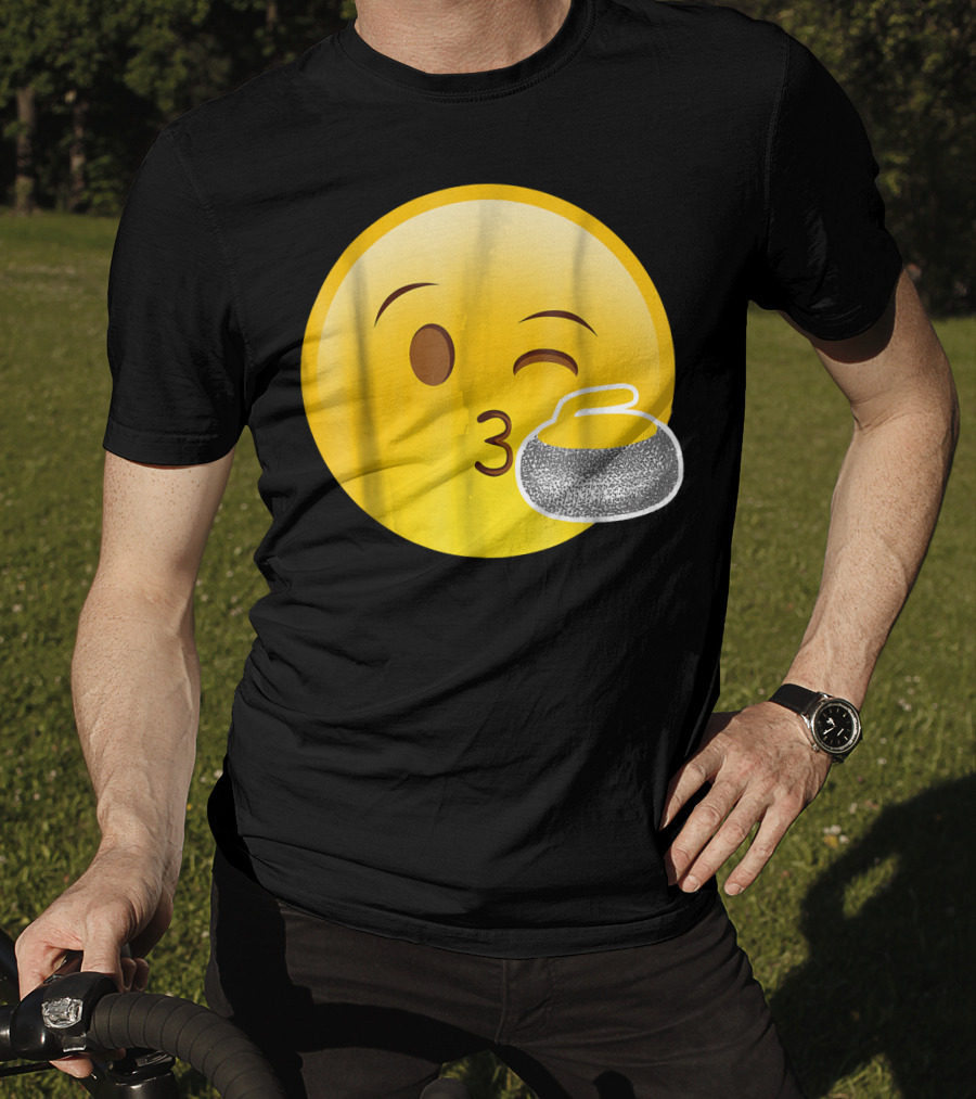 Emoji Kiss Winking Face Curling Stone Awesome Sport League T-Shirt