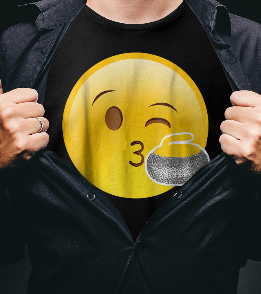 Emoji Kiss Winking Face Curling Stone Awesome Sport League T-Shirt