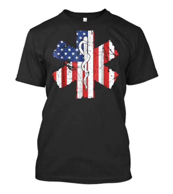 EMT EMS World's Okayest Paramedic American Flag Star Of Life T-Shirt