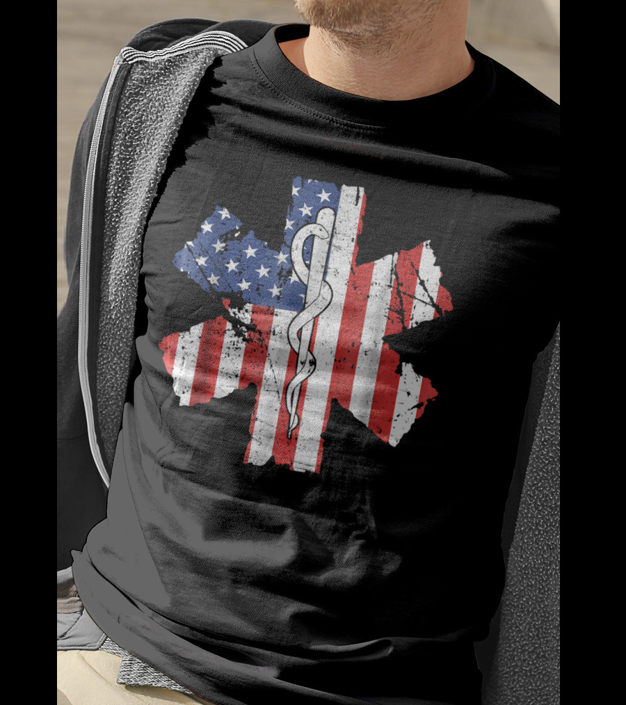 EMT EMS World's Okayest Paramedic American Flag Star Of Life T-Shirt