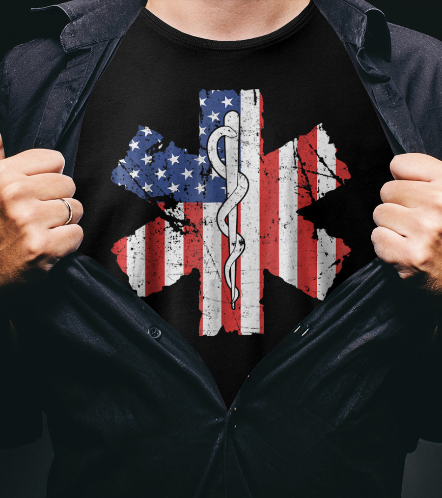 EMT EMS World's Okayest Paramedic American Flag Star Of Life T-Shirt