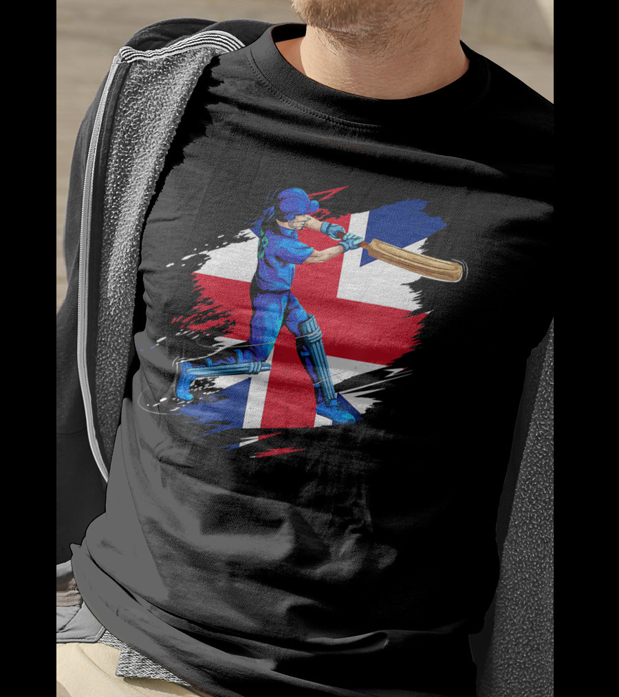 England Cricket Team English Cricket Batter Union Jack Background T-Shirt