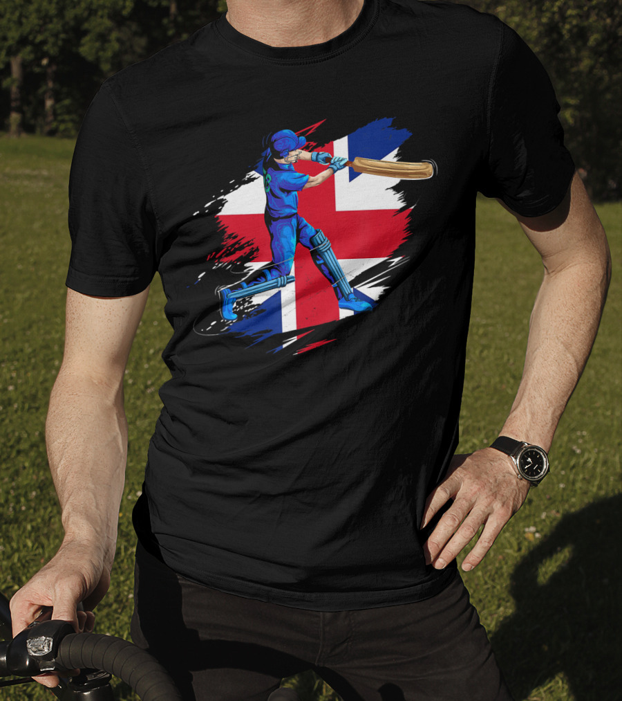 England Cricket Team English Cricket Batter Union Jack Background T-Shirt