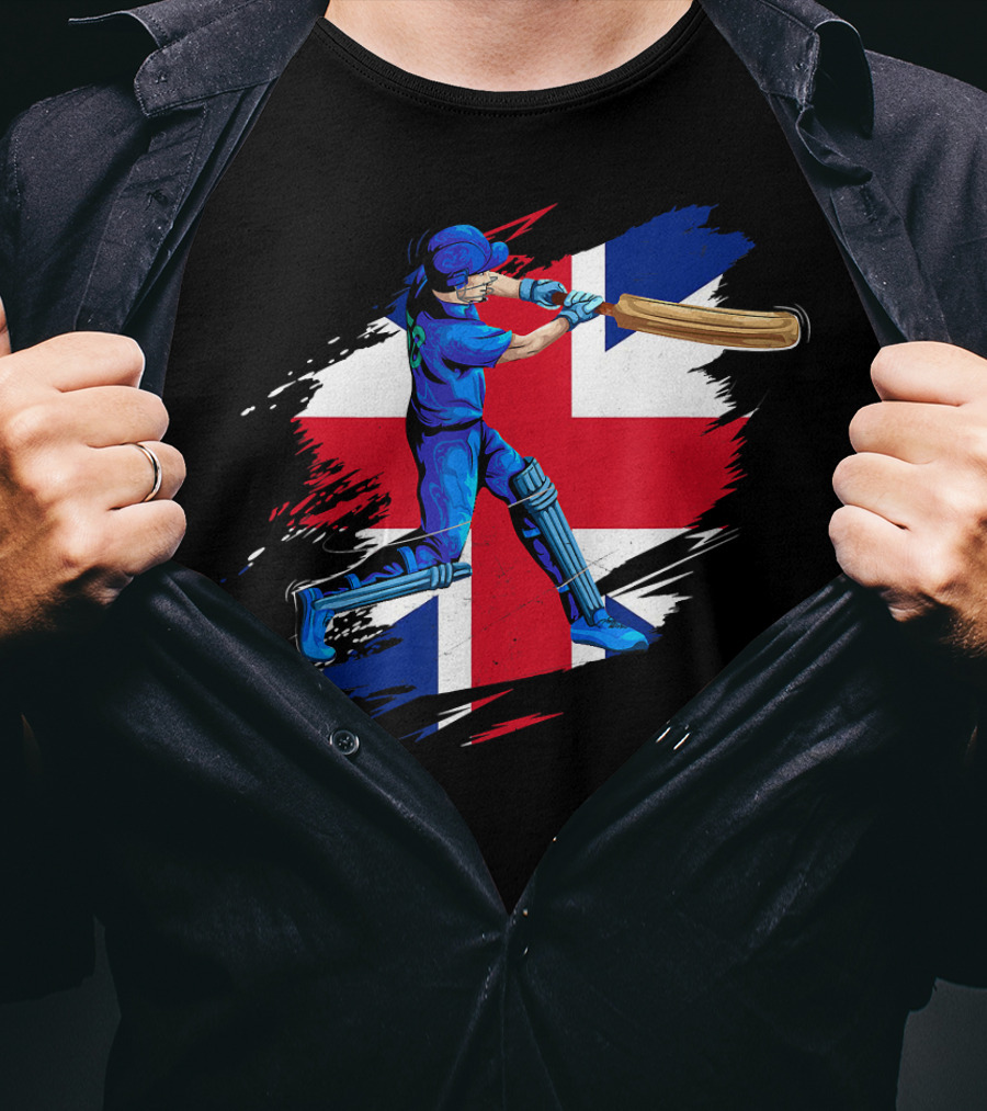 England Cricket Team English Cricket Batter Union Jack Background T-Shirt