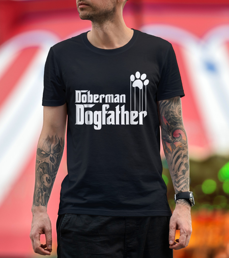 Doberman Dogfather Pawprint Dad T-Shirt