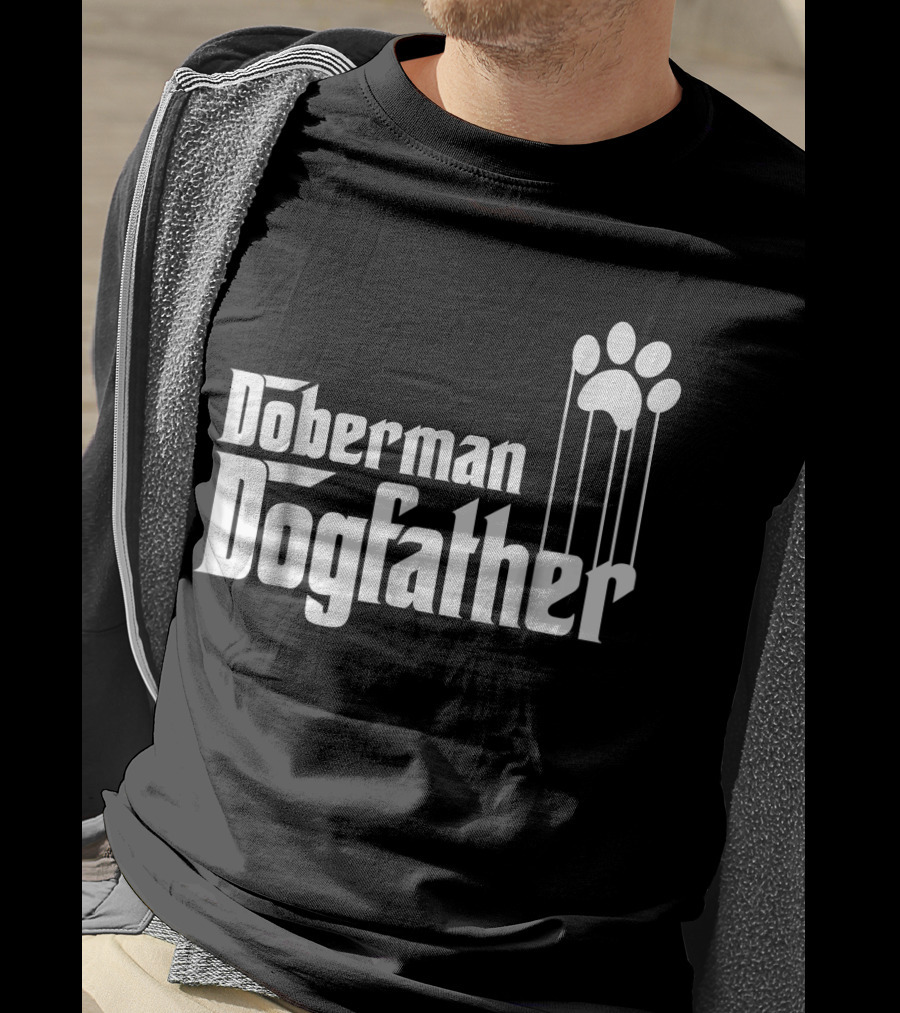 Doberman Dogfather Pawprint Dad T-Shirt