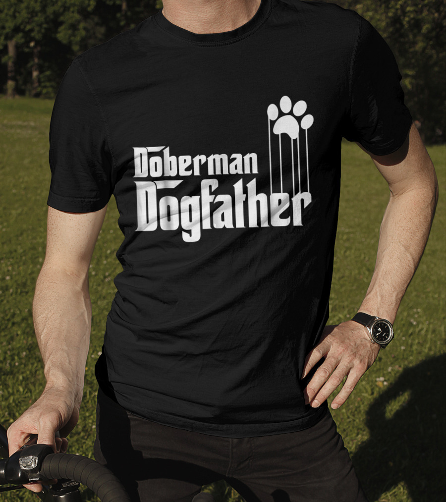 Doberman Dogfather Pawprint Dad T-Shirt
