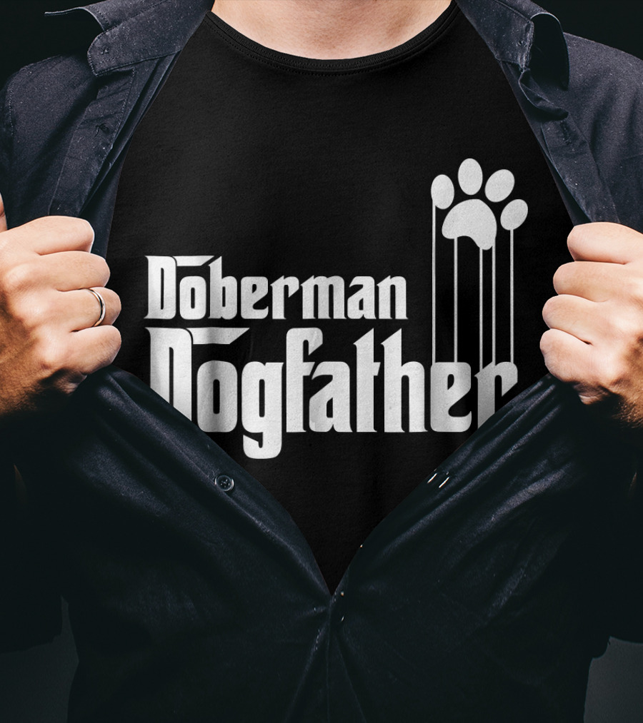 Doberman Dogfather Pawprint Dad T-Shirt