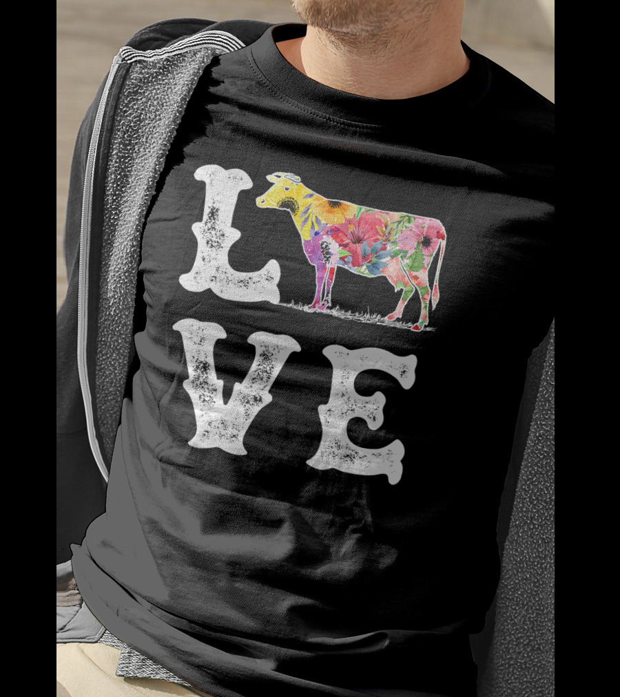 Love Cow Floral Funny Cow Lover Women Men Dairy T-Shirt