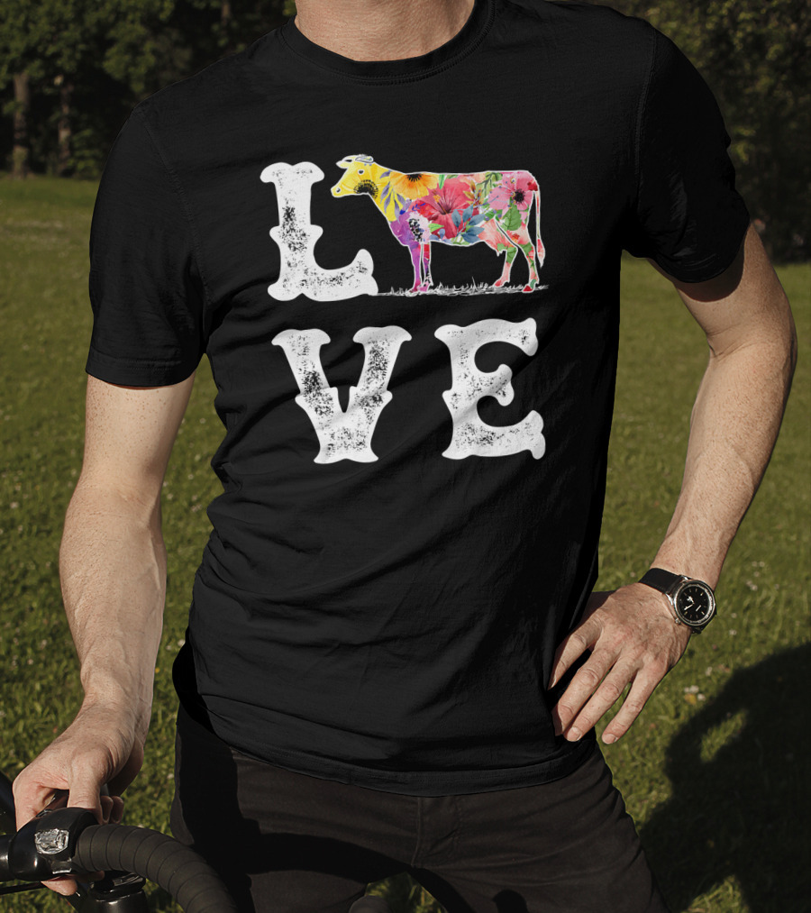Love Cow Floral Funny Cow Lover Women Men Dairy T-Shirt