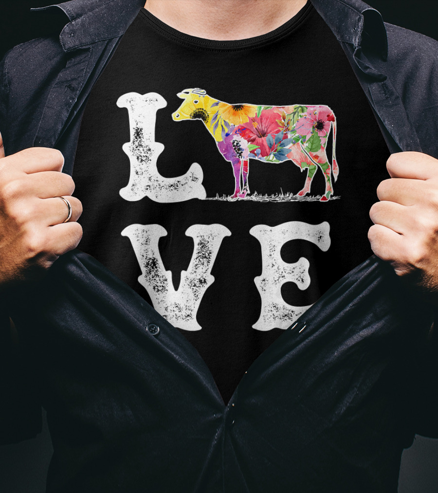 Love Cow Floral Funny Cow Lover Women Men Dairy T-Shirt