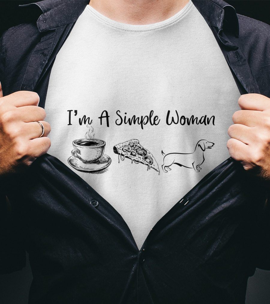 I'm A Simple Woman Coffee Pizza Dachshund T-Shirt