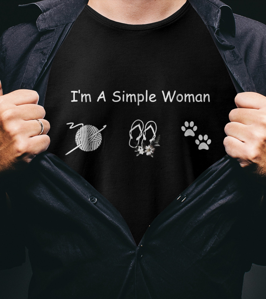 I'm A Simple Woman Yarn Flip Flops Paw Prints T-Shirt