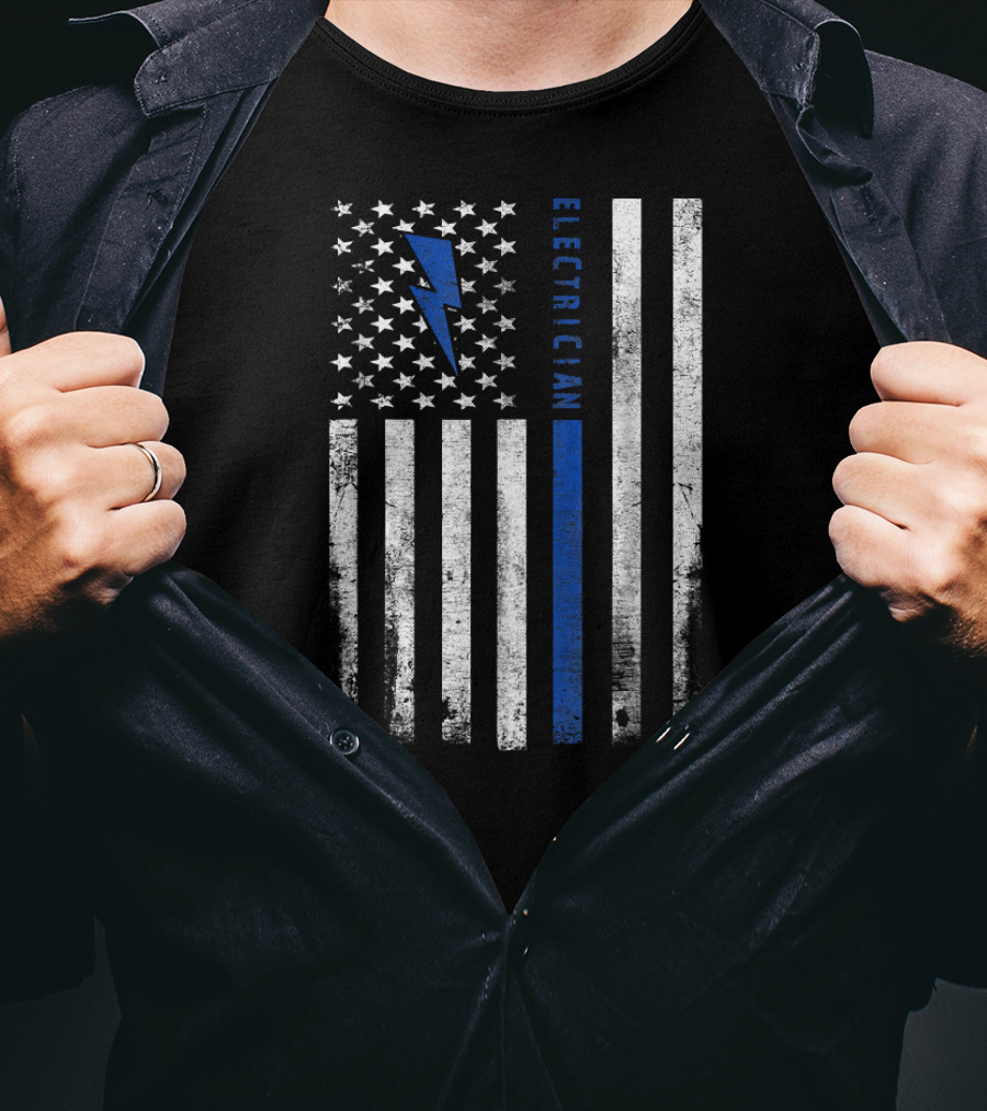 Skilled Electrician American Flag With Lightning Bolt T-Shirt