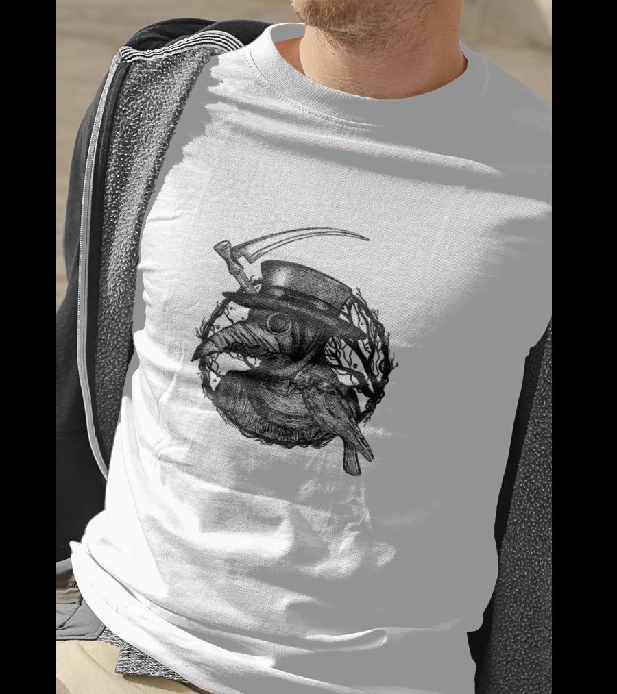 Plague Doctor Medieval Bird Mask With Scythe And Crow T-Shirt
