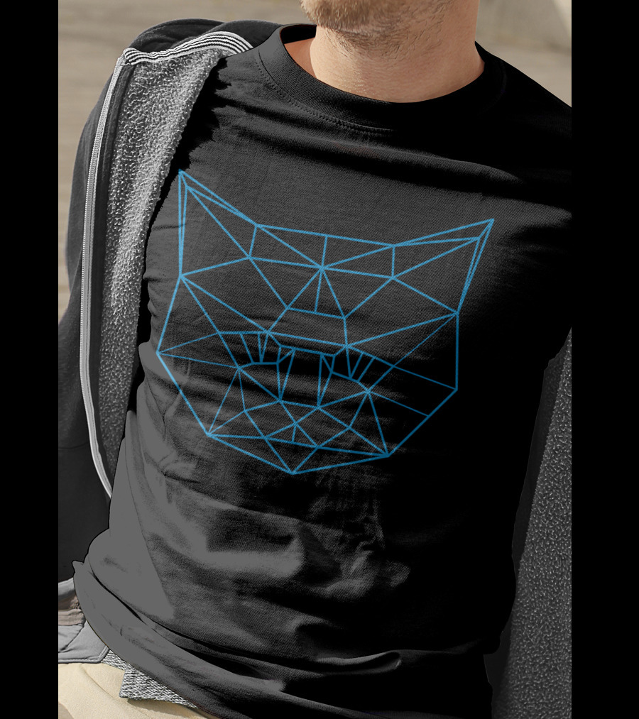 Polygon Line Drawing Feline Cat Face Geometric Outline T-Shirt