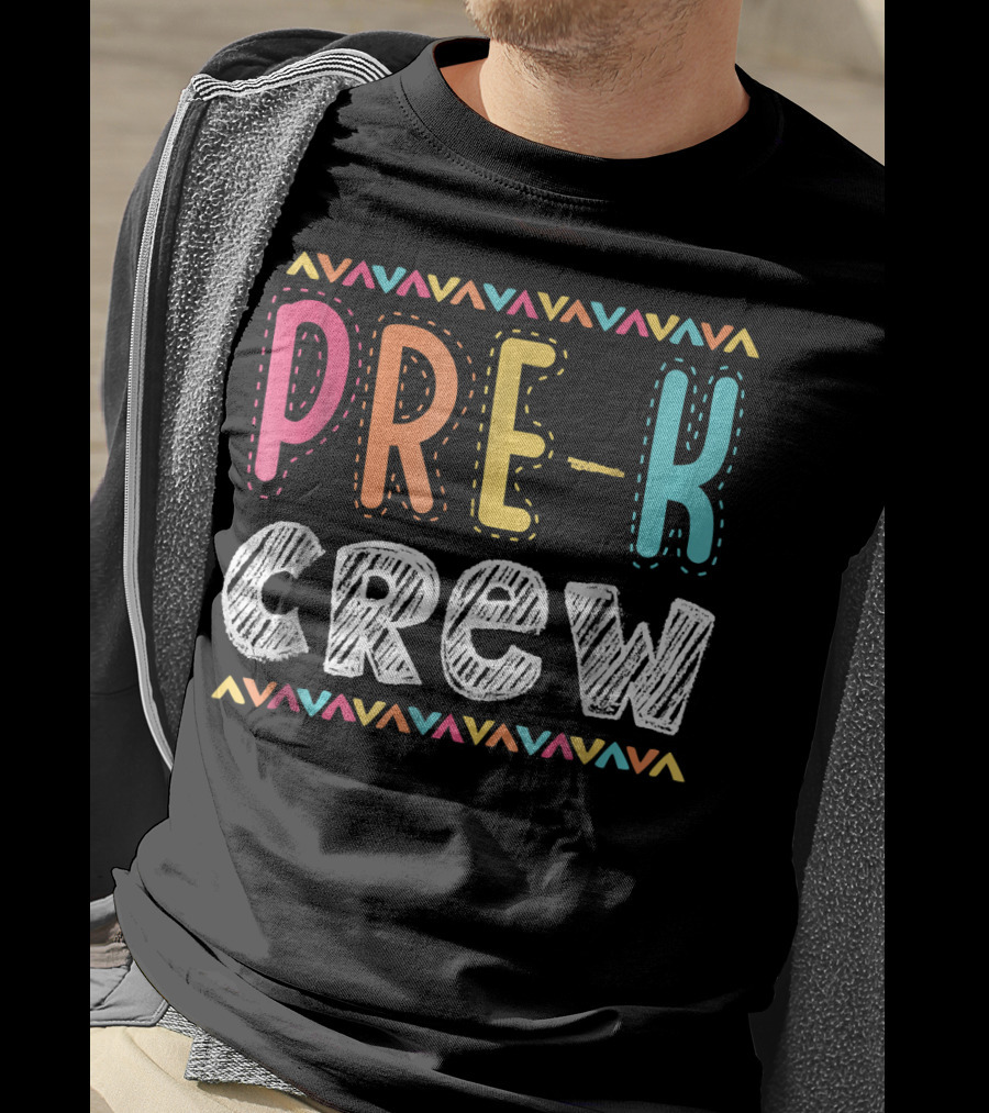 Pre K Crew Colorful Preschool Teacher Vibrant Chevron T-Shirt