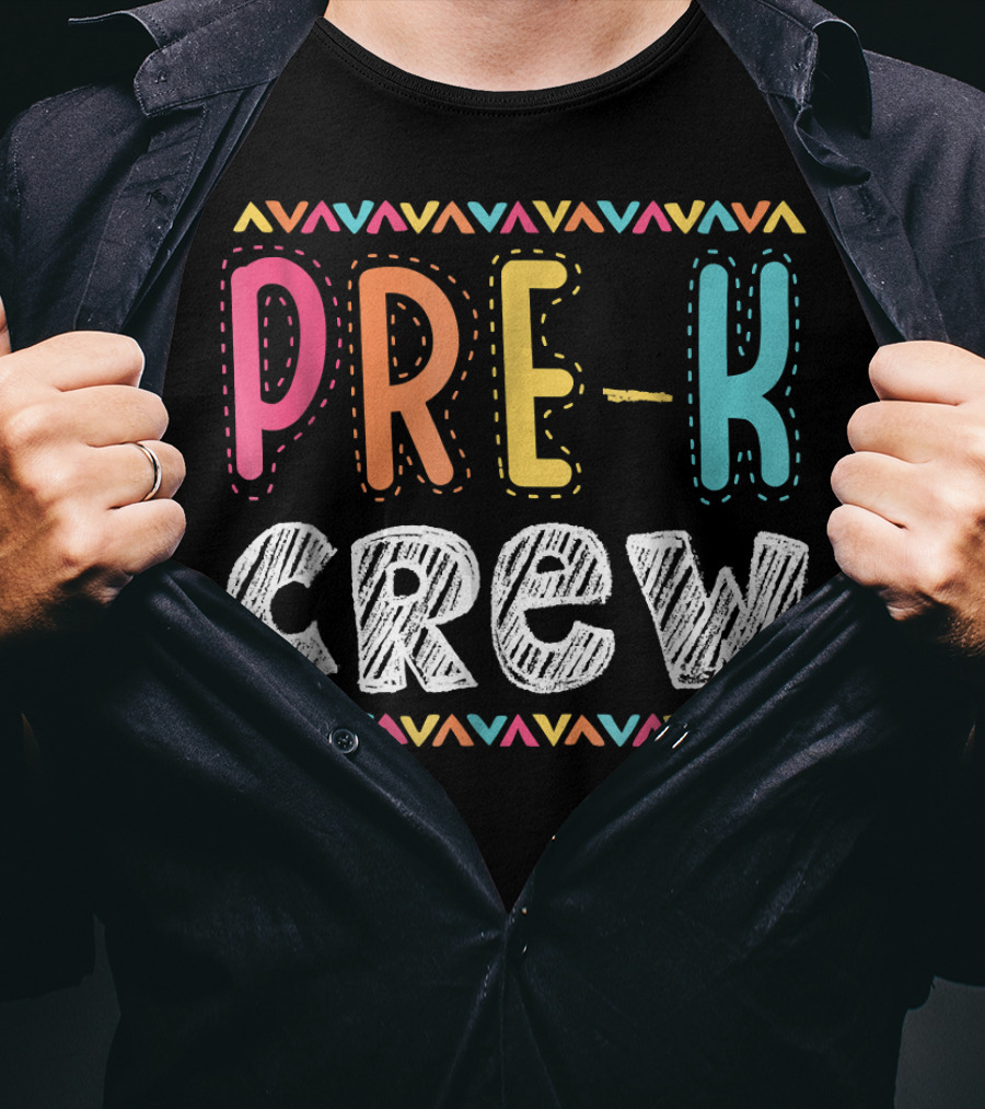 Pre K Crew Colorful Preschool Teacher Vibrant Chevron T-Shirt