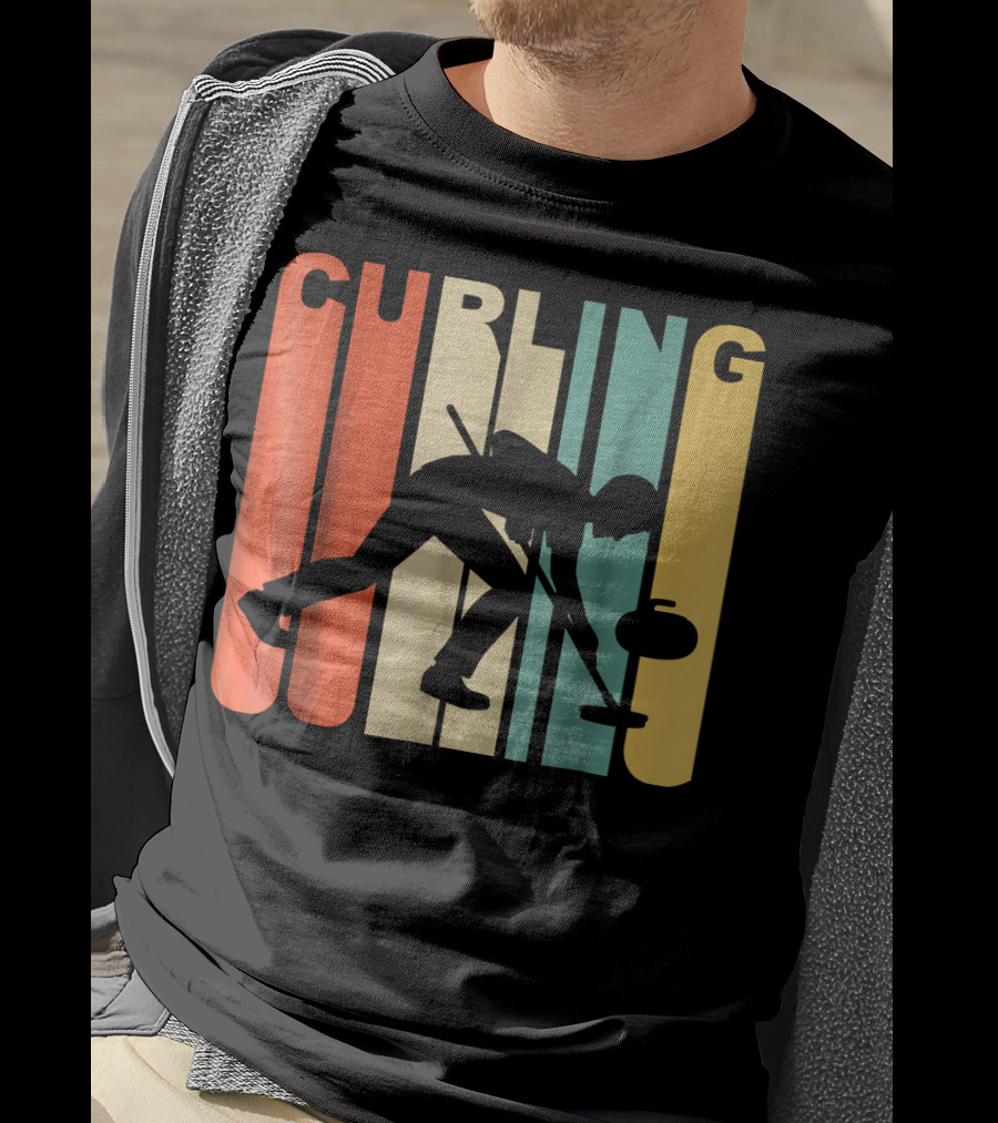 Retro 1970's Style Curling Winter Sport Curler T-Shirt