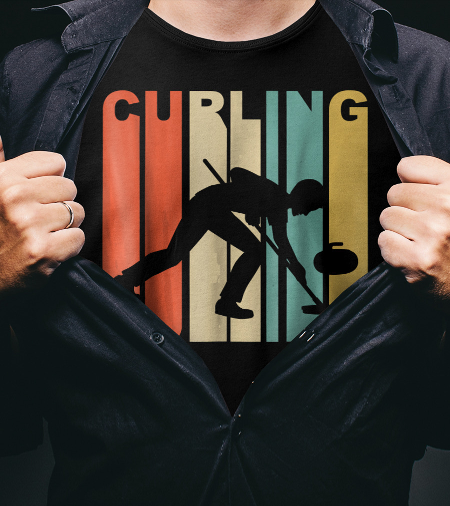 Retro 1970's Style Curling Winter Sport Curler T-Shirt