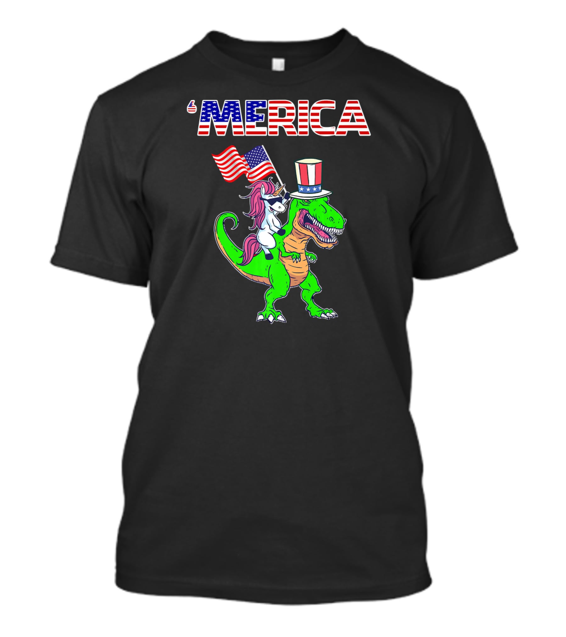 'Merica Dinosaur Unicorn Flags Top Hat T-Shirt