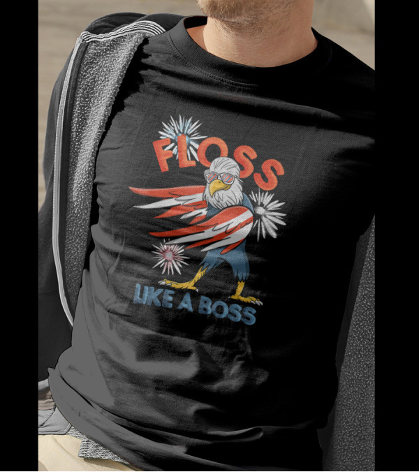 Floss Like A Boss Bald Eagle Fourth Of July Fireworks T-Shirt