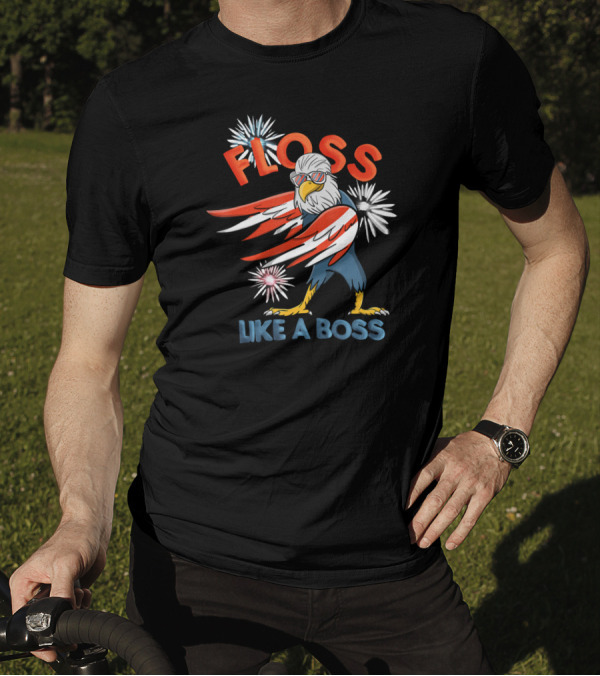 Floss Like A Boss Bald Eagle Fourth Of July Fireworks T-Shirt