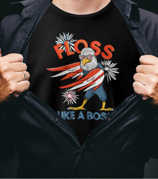 Floss Like A Boss Bald Eagle Fourth Of July Fireworks T-Shirt
