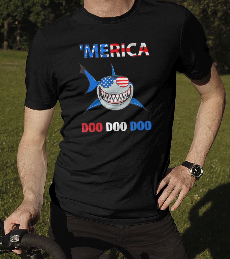 'Merica Shark Doo Doo Doo Patriotic Sunglasses USA Flag T-Shirt