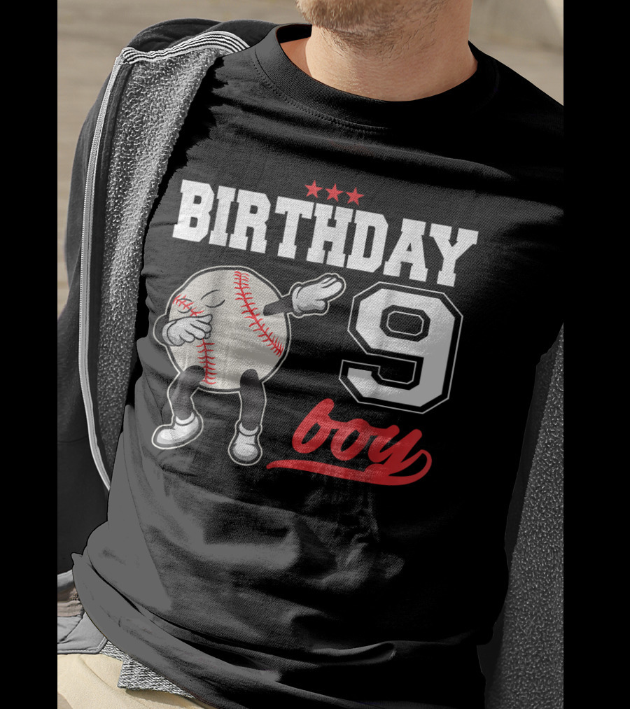 Birthday Boy 9 Year Old Dabbing Baseball T-Shirt