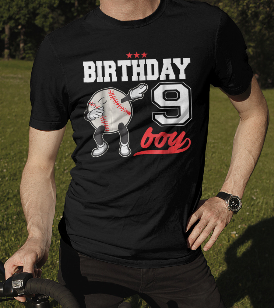 Birthday Boy 9 Year Old Dabbing Baseball T-Shirt