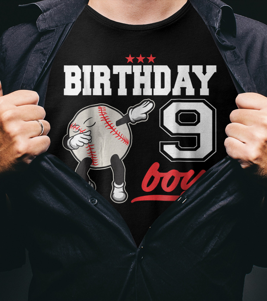 Birthday Boy 9 Year Old Dabbing Baseball T-Shirt