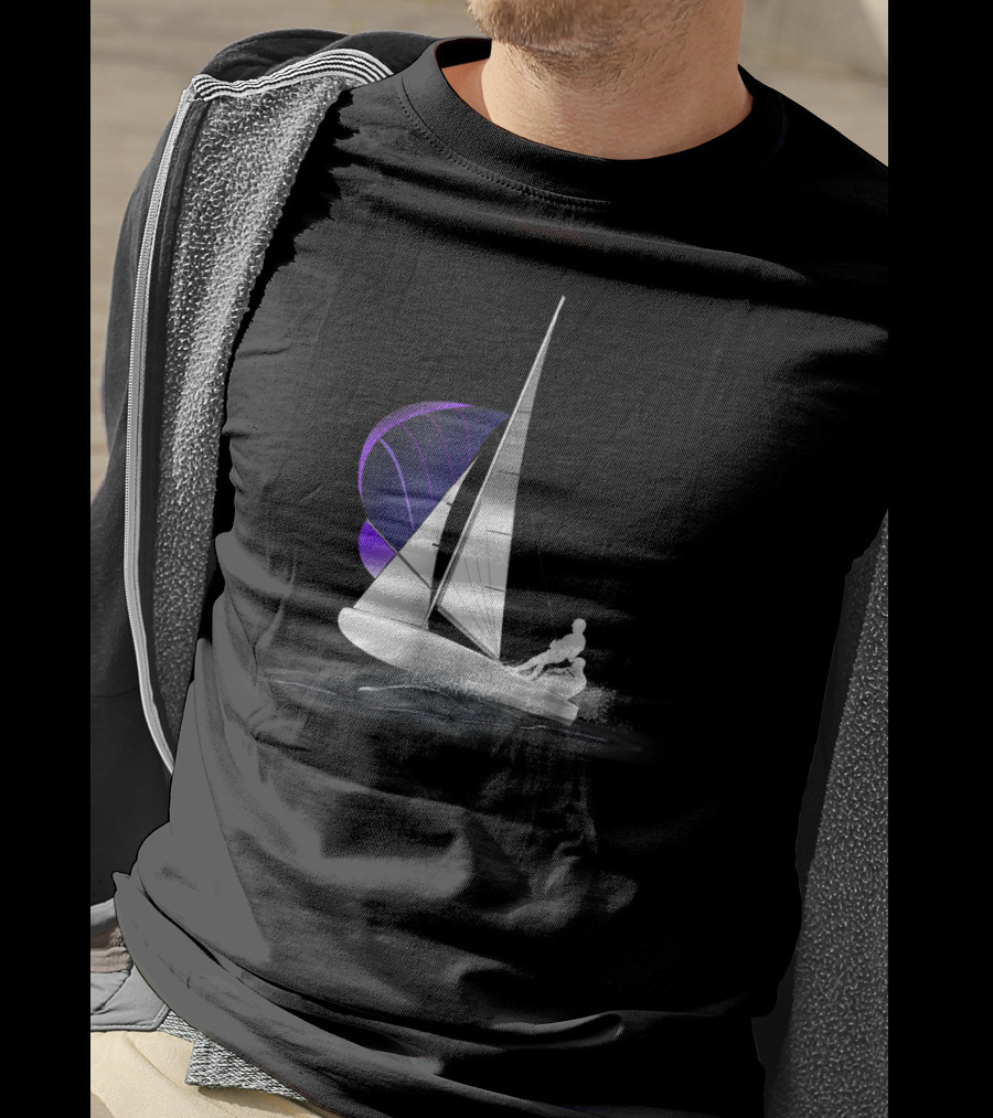 420 Sailing Dinghy With Spinnaker On Water T-Shirt