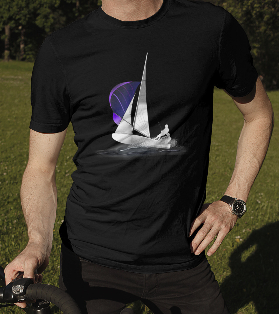 420 Sailing Dinghy With Spinnaker On Water T-Shirt