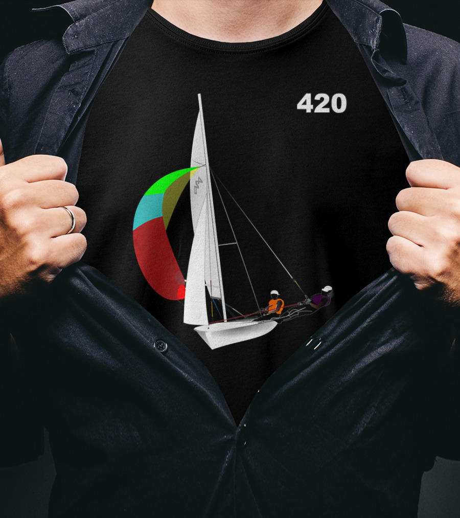 420 Sailing Dinghy Vibrant Spinnaker Racing T-Shirt