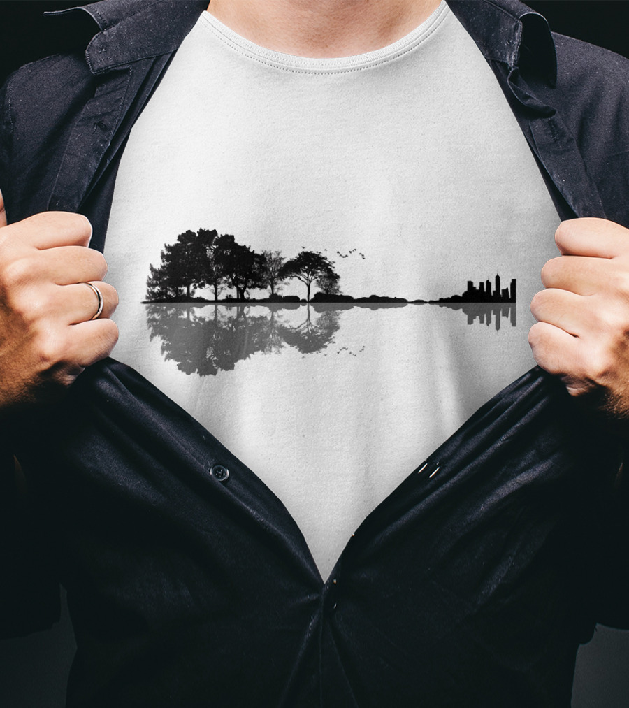 Acoustic Guitar Forest Reflection Nature Music T-Shirt