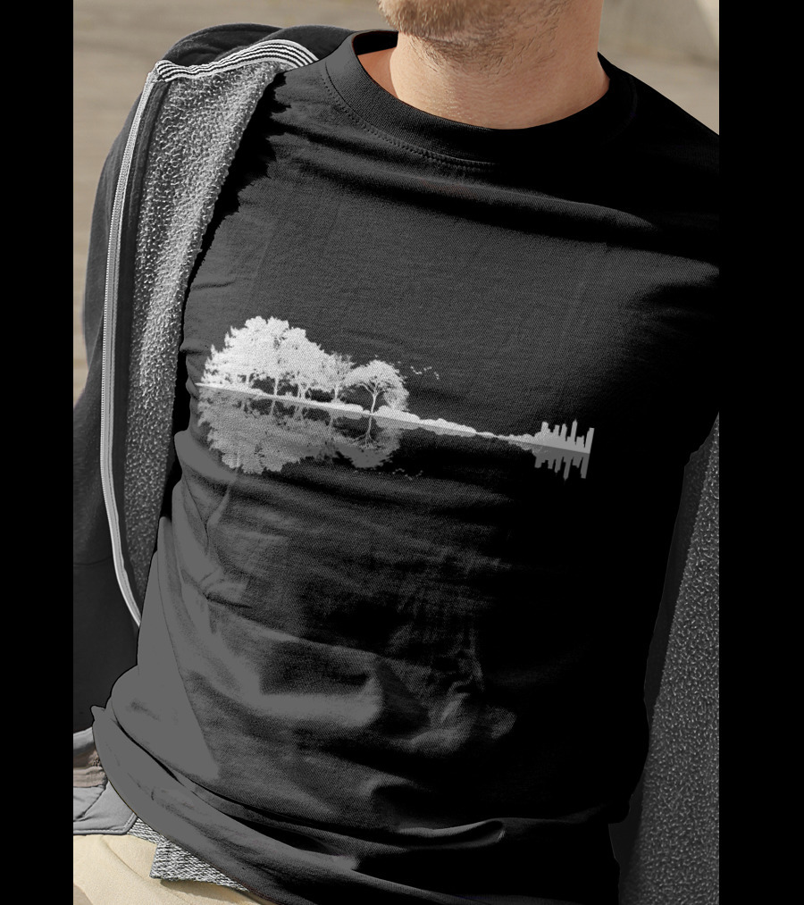 Acoustic Guitar Nature Forest Tree Reflection And Skyline T-Shirt